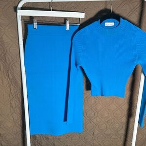 Scanlan Theodore Bright Blue Ribbed Pencil Skirt